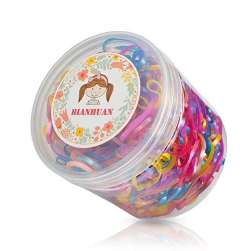 BIANHUAN 1 Box/700pcs Disposable Multi Candy Color Tpu Hair Ponytail Holder Hair Tie Elastic Rubber Bands with Cute Tin Box for Baby Girl's Kids