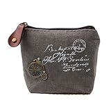 DZT1968(TM)Women Canvas Retro Small Mini Square Eiffel Wallet Coin Purses Clutch Money Pouch Bags Gift (Gray)
