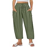 TIYOMI Plus Size Pants for Women Summer Palazzo Harem Pants Drawstring Lightweight Pant with Pockets Loose Casual XL-5XL