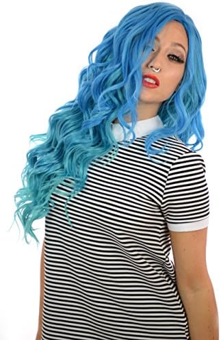 Carnival Doll Long Curly Full Volume Thick Lace Front Wig in Bright Turquoise Blue Ombre