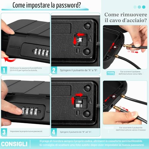 WACCET Portable Safe, Safe Safe Mini Travel Safe Safe Waterproof Anti-theft with Detachable Wire Rope, Safe for Home, Office, Hotel