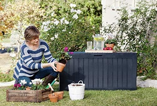Keter Marvel+ 270L Outdoor 65% recycled Garden Furniture Storage Box Graphite Wood Panel Effect, Grey, 116.7 x 44.7 x 57 cm - Image 4