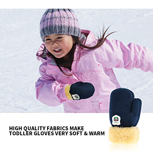 ORVINNER 3 Pairs Toddler Gloves Baby Boys Girls Winter Warm Sherpa Lined Knit Gloves Kids Mittens Black/Grey/Navy Pack - Thumbnail 5