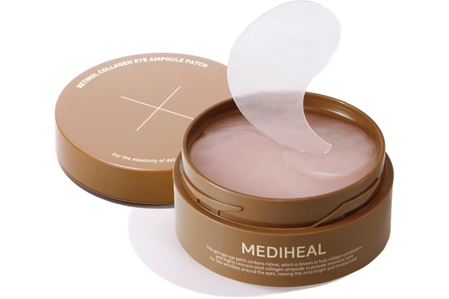 Mediheal Retinol Collagen Under Eye Patches – Korean Hydrogel Eye Pads (60 patches) with 95% Retinol & 5 Micro Collagen. Nourishing & Non Irritating Eye Gel Mask. Sealing Cap & Spatula Included.