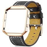 Dizywiee For Fitbit Blaze Leather Bands with Metal Frame, Classic Genuine Leather Wristband for Fitbit Blaze Replacement Fitness Strap Women Men