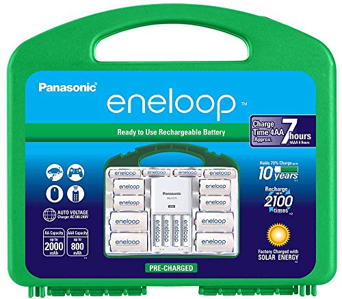 Panasonic K-KJ75MC64ZA eneloop Power Pack 6AA, 4AAA, 4 C Adapters, 4 D Adapters, "Advanced" Individual Battery Charger with USB Port and Plastic Storage Case