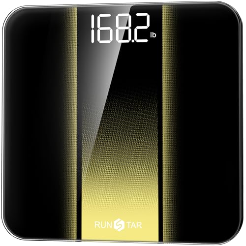RunStar Bilancia Pesapersone Digitale, Bilancia professionale ad alta Precisione, Max 180 kg, Display Retroilluminato a LED Chiaro, Bilancia Precisa in Vetro Temperato da 6 mm