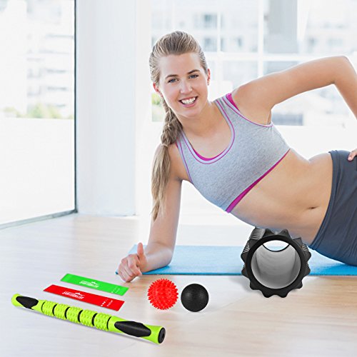 Foam Roller Set, 18 inch Massage Stick Double Massage Ball Carry Bag Trigger Point Therapy Recovery Muscle Sport Gym, Muscle Massage Set