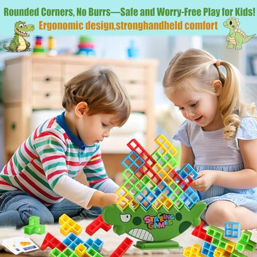 Lktvys 48PCS Dinosaur Stack Attack Balance Game – Portable Carry Box, Exciting Fun for Kids Ages 3-8 & Adults, Perfect for Family Bonding and Challenging Team Play