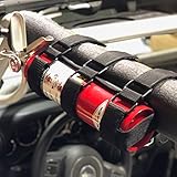 Adjustable Roll Bar Fire Extinguisher Holder for Jeeps - Durable Stitching. For Jeep Wrangler, Unlimited, CJ, JK, JKU, JL, JLU, TJ, Rubicon, Sahara, Sport. Extinguisher not included. (Black)