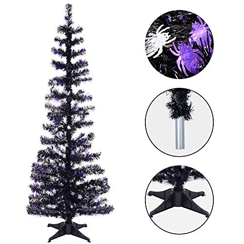 Halloween Tinsel Trees Collapsible, 5FT Artificial Christmas Tree Reusable, Pop Up Pencil Xmas Tree with Plastic Stand Outdoor Indoor for Home Decoration, Office, Party, Apartment, Fireplace-Spider - Thumbnail 4
