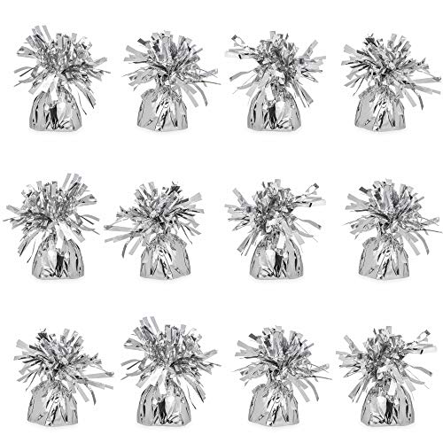 SRENTA 5.5" Silver Metallic Wrapped Balloon Weights for Birthday Party Decoration, Pack of 12 - Thumbnail 3