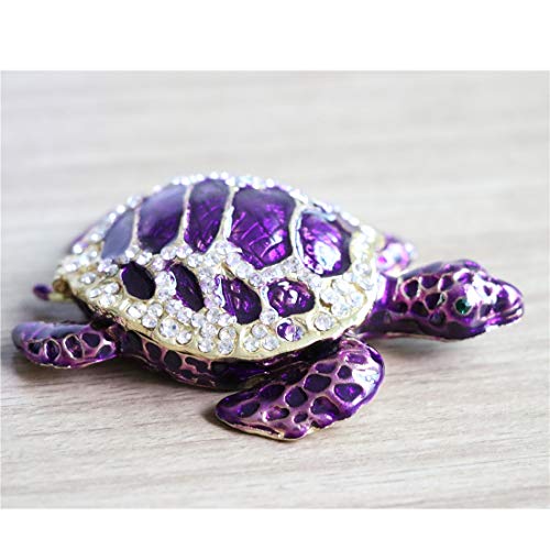 Waltz&F Purple sea turtleTrinket Box Hinged Hand-Painted Figurine Collectible Ring Holder with Gift Box