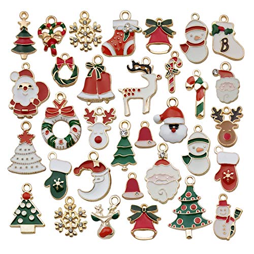 WOCRAFT 60pcs Assorted Gold Plated Enamel Christmas Charm Pendant for DIY Jewelry Making Necklace Bracelet Earring DIY Jewelry Accessories Charms M346