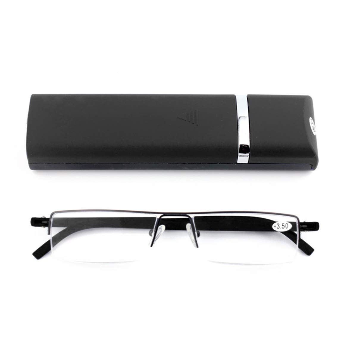 KoKoBin Lightweight TR90 Material Frame Reading Glasses for Mens Womens Half Rim with Case Portable Readers(black，+2.5