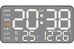 Vasiumic Digital Alarm Clock with LED Display, Date Temp Week, 5-Level Brightness, Auto Dimmer, 12/24H Switch Bedroom Desk Of