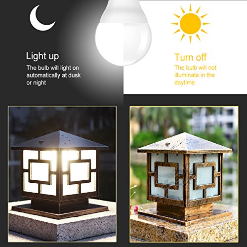 13.5W LED Sensor Lights Bulb Dusk to Dawn A20, 100W Equivelent Light Bulbs with Photocell, Auto Indoor/Outdoor Lighting Lamp for Porch, Hallway, Patio, Garage (E26/E27, 1200lumen, 6000K) 2Pack - Thumbnail 2