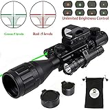 XOPin Rifle Scope Hunting Combo C4-16x50EG Dual Illuminated with Green Laser Sight 4 Holographic Reticle Red/Green Dot for Weaver/Rail Mount (Updated 4-16x50EG Green Laser)