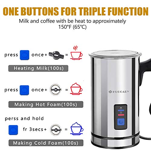 Huogary Milk Frother, Electric Milk Frother for Hot and Cold Milk, Stainless Steel Electric Milk Steamer(Silent Operation, FDA and ETL Approved) (Silver)