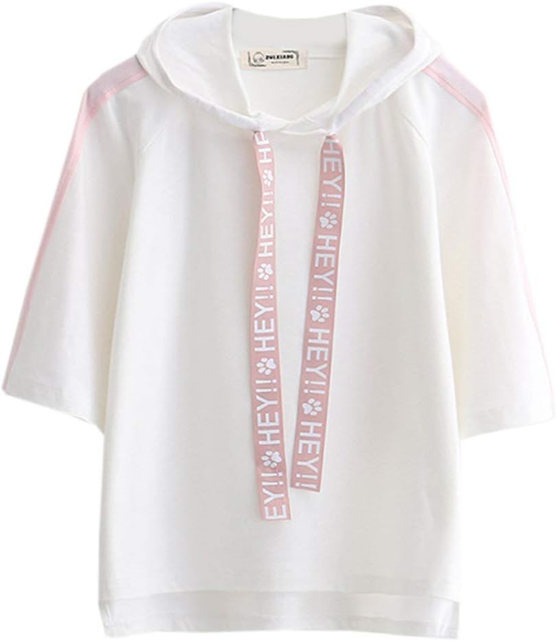 FashiononlyHarajuku Women Fashion Pink Star Japanese Letter Short Sleeve Hoodie T Shirt