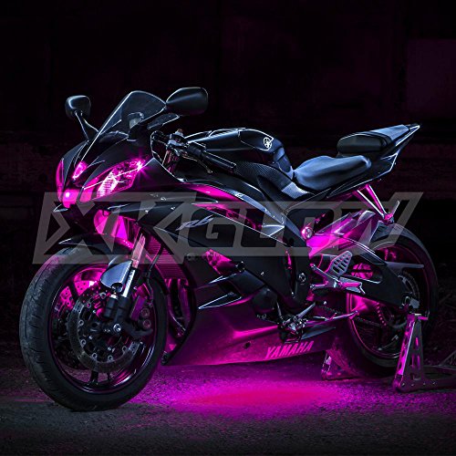Premium PINK 10 POD 4 STRIPS LED Motorcycle Engine & Ground Neon Accent Light Kit with 4-key Remote