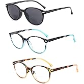 YsorrisoX 3 Pack Bifocal Reading Glasses for Women Include 1 Bifocal Sunglasses,Spring Hinge Retro Cat-eye Readers Glasses