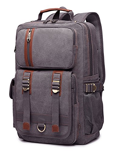 BEFAiR Men's Canvas Vintage Backpack Weekender bag Laptop Backpack Casual bag Grey