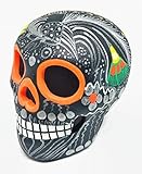 Artesano Hand-painted Mexican Sugar Skull - 3" Dia de los Muertos Altar Decorations | Day of the Dead Sugar Skulls | Cinco de Mayo Ceramic Calaveras Decor for the Home or Office [Black Silver] CV