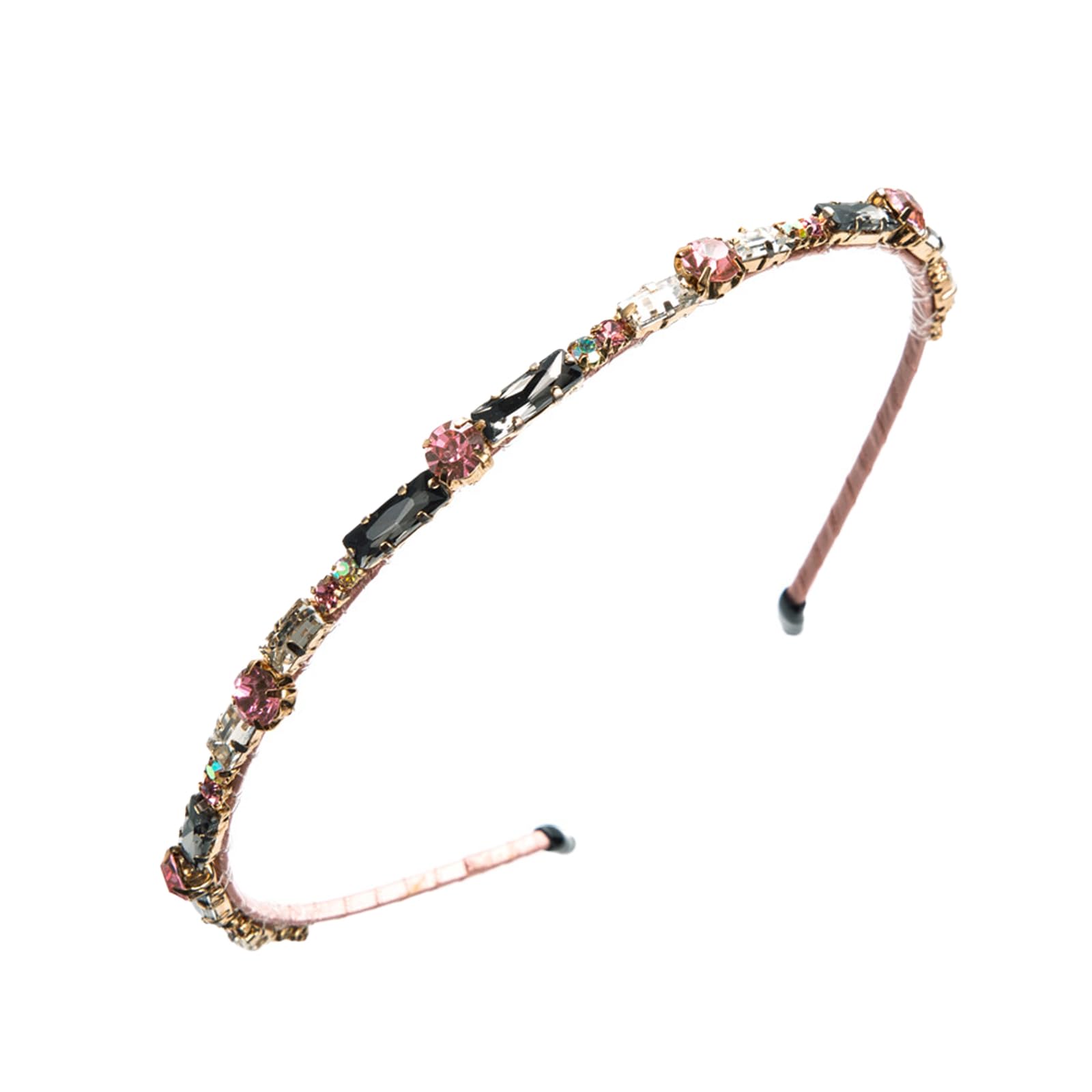 Qiwenr Crystal Headband, Crystal Side Headband, Pink Rhinestone Hair Bands, Great Headpiece for Prom, Party