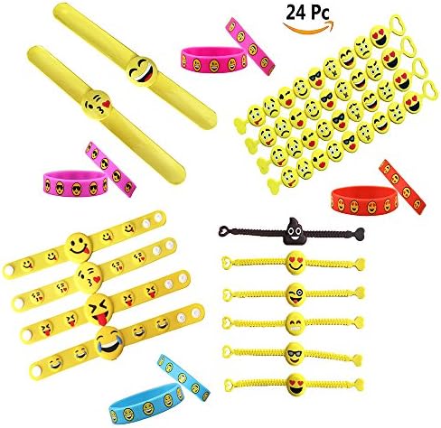 Mseeur Emoji Rubber Wristband Bracelets Party Toys , Pack of 24 Mixed Emoticon Variety Party Bracelets Gifts, Kids Birthday Party Favors Supplies Bag Fillers for Events Accessories