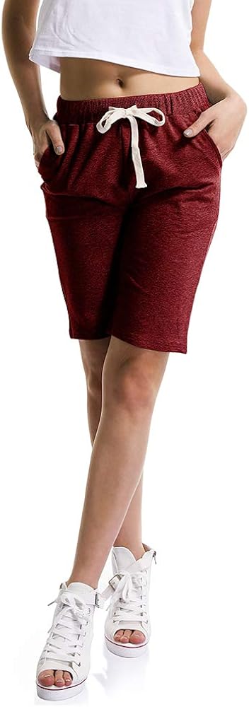 OCHENTA Women's Soft Knit Elastic Waist Jersey Shorts with Drawstring Wine Red UK 18 - Tag 4XL