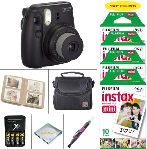 Fujifilm Mini 8 Instant Film Camera (Black) - Fujifilm Instax Film 50 SHEETS - Battery &amp; Cahrger - Photo Album - Case