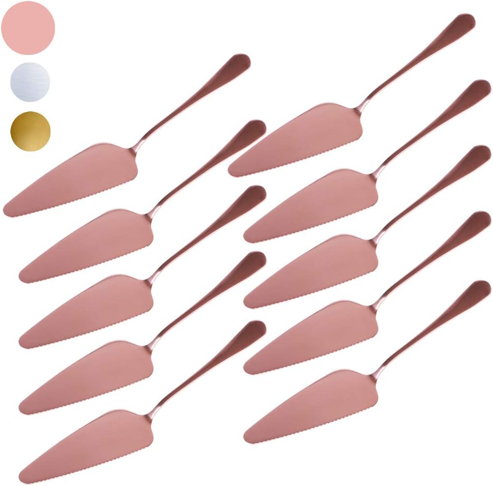 Ymeibe Cake Server, Pack of 10, All In One Cutter & Server Set, Stainless Steel Cake Cutter Wedding Cake Knife for Party Daily Use, Safe in Dishwasher (Rose Gold)