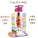 DIY Fruit Infuser Water Bottle 25 oz Large Capacity Detox Flip-Top Leak Proof BPA-Free Tritan with Recipe Book Birthday Gifts for Women Pink