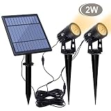 APONUO Led Solar Spotlights 2W Solar Powered Landscape Lights Outdoor Spotlights Low Voltage IP65 Waterproof 16.4ft Cable Auto On/Off for Outdoor Garden Yard Landscape Downlight(Warm White)