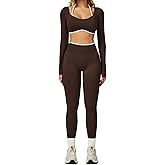 UONNOU Workout Sets for Women 2 Piece Seamless Long Sleeve Crop Top and High Waist Scrunch Butt Lifting Leggings Yoga Outfits