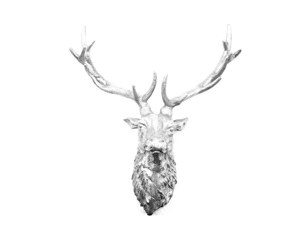 SK Style New - Contemporary Metal Wall Art Sculpture - Large Ruffle Stag Head - Silver