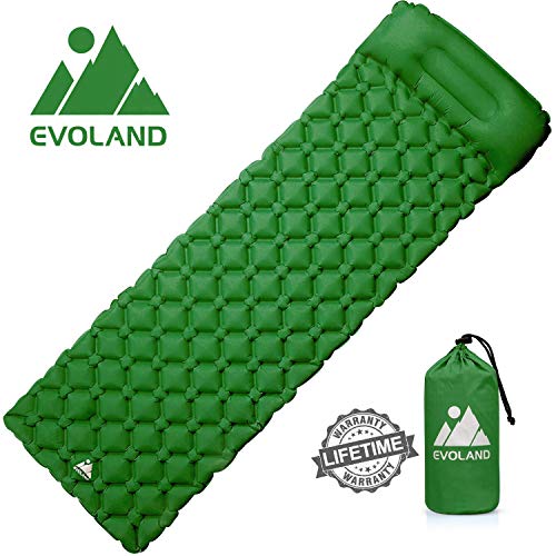 EVOLAND Ultralight Sleeping Pad for Camping, Inflatable Lightweight Compact Camping Sleeping Air Pads with Pillow for Backpacking, Hiking