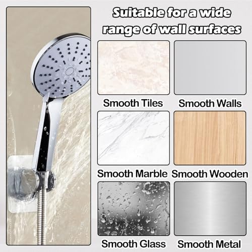 Ferizzia No Drilling Handheld Shower Holder, Universal Angle Adjustable Shower Head Holder, 45° Adjustable, Self-Adhesive, Easy Installation, Bathroom Accessories, Silver