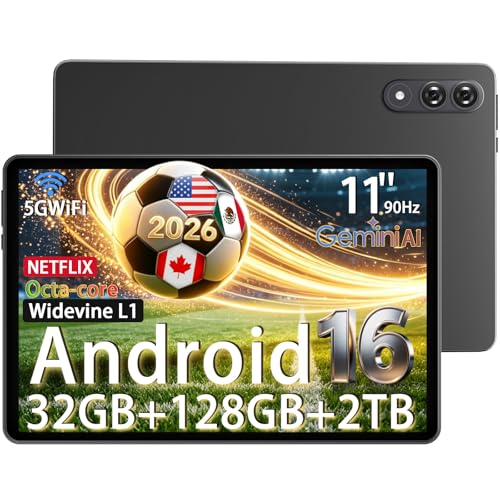 11 Inch Tablet Android 16 with Gemini AI, T615 Octa-Core, 32GB RAM + 128GB ROM /2TB TF, 16MP+8MP, 1920x1200 IPS HD 90Hz Display, 8000mAh with Fast Charging & OTG, Widevine L1, GPS(Gray)