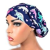 Womens Surgical Scrub Hat OR Nurse Cap Euro Style Girl Dinosaurs and Hearts Bouffant Cap