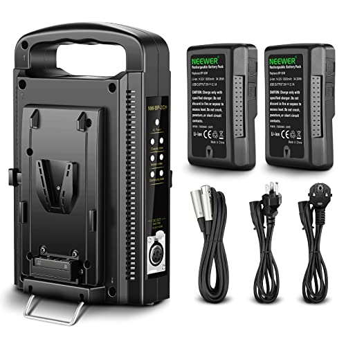 NEEWER V Mount Battery and Dual Channel Battery Charger Set with DC 16.5V Output, 2 Pack 14.52V/94.38Wh/6500mAh V Lock Battery Compatible with Sony HDCAM XDCAM Digital Cinema Camera Camcorders