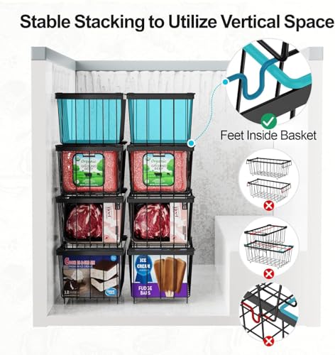 Deep Freezer Organizer Bins, Stackable Chest Freezer Organizer Bins for 7 Cu Ft Chest Freezers Organization, Wire Basket for Sorting Frozen Food (6 PCS)