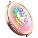 OHAOYU Makeup Mirror Rose Gold Compact Mirror Portable Hand Mirror Round Mini Pocket Mirror with 2 x 1x Magnification for Woman,Mother,Girls,Great Gift (Unicorn)