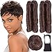 VRHOT 28 Pieces Human Hair Weaves with Top Closure Brazilian Virgin Hair Weave Wavy Curly Short 27Pcs Hair with Closure Free Wig Cap Shower Cap 2'' 3'' 4'' 100g Brown (2'' 3'' 4'', 30)