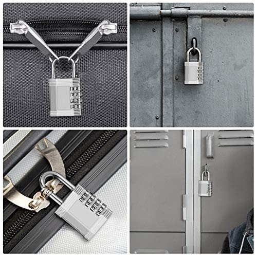 KeeKit Combination Lock 2 Pack, 4 Digit Padlock with Combination for Gym, Locker, Sports, School, Gate, Fence, Case, Toolbox, Hasp and Storage, Cabinet - Easy to Set Your Own Combo (Silver) - Thumbnail 6