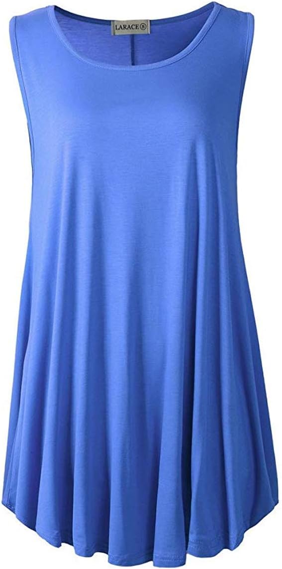 Women Solid Sleeveless Tunic for Leggings Swing Flare Tank Tops