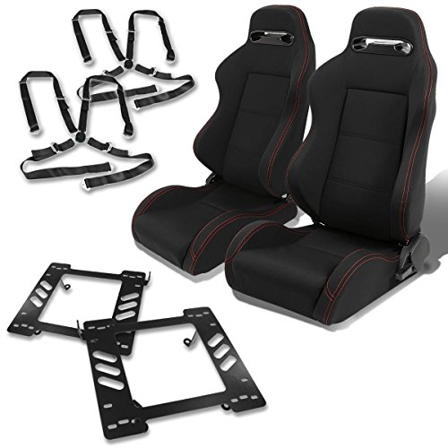 Jeep Wrangler TJ Pair of Type-R Racing Seats (Black)+Seat Bracket+4-Point Camlock Black Belt
