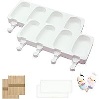 Popsicle Molds Set of 2, Large Cakesicles Silicone Mould Ice Cream Mold Oval Cake Pop Mold with 100 Wooden Sticks for DIY Pop