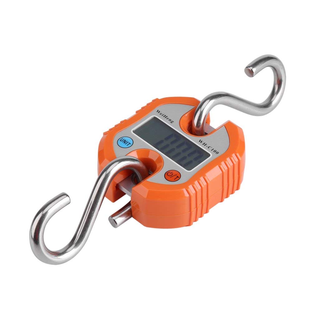 Portable Mini Crane Scale,LCD Digital Electronic Hook Hanging Scales Loop Weighing Balance 150kg/50g Double Precision (Orange)